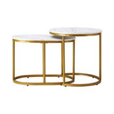 Oikiture Set of 2 Coffee Table Round Oval Marble-like Nesting Gold