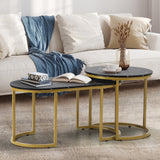 Oikiture Nesting  Coffee Table Set of 2 Marble Effect Gold Black - Top-Down View