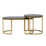 Oikiture Nesting  Coffee Table Set of 2 Marble Effect Gold Black - Low Angle