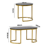 Oikiture Nesting Coffee Table Set of 2 Marble Effect Gold Black