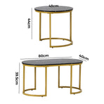 Oikiture Nesting Coffee Table Set of 2 Marble Effect Gold Black