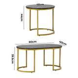 Oikiture Nesting  Coffee Table Set of 2 Marble Effect Gold Black - 45-Degree Angle