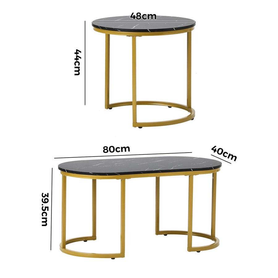 Oikiture Nesting Coffee Table Set of 2 Marble Effect Gold Black