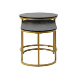 Oikiture Nesting  Coffee Table Set of 2 Marble Effect Gold Black - Front View