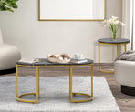 Oikiture Nesting Coffee Table Set of 2 Marble Effect Gold Black