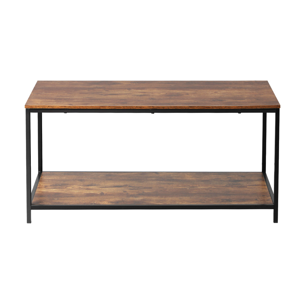 Oikiture Coffee Table Storage Rack 2-Tier Black&Walnut