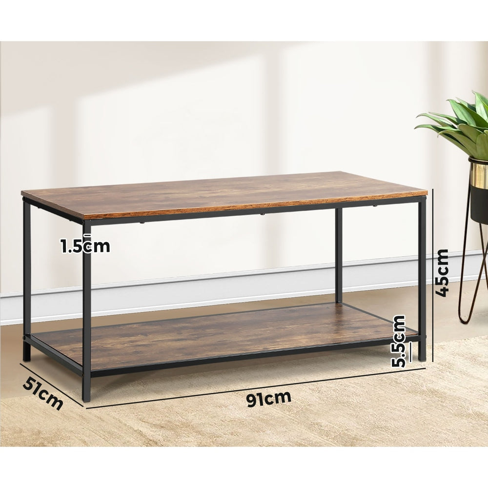 Oikiture Coffee Table Storage Rack 2-Tier Black&Walnut
