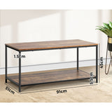 Oikiture Coffee Table Storage Rack 2-Tier Black&Walnut - Side View