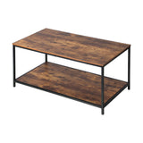 Oikiture Coffee Table Storage Rack 2-Tier Black&Walnut
