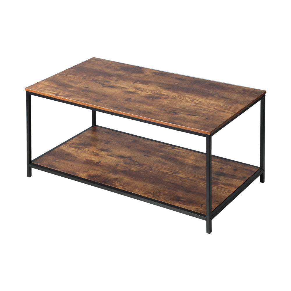 Oikiture Coffee Table Storage Rack 2-Tier Black&Walnut