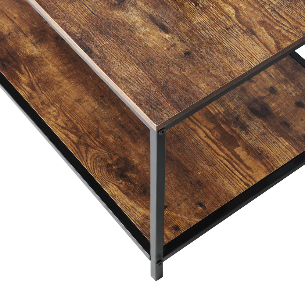 Oikiture Coffee Table Storage Rack 2-Tier Black&Walnut