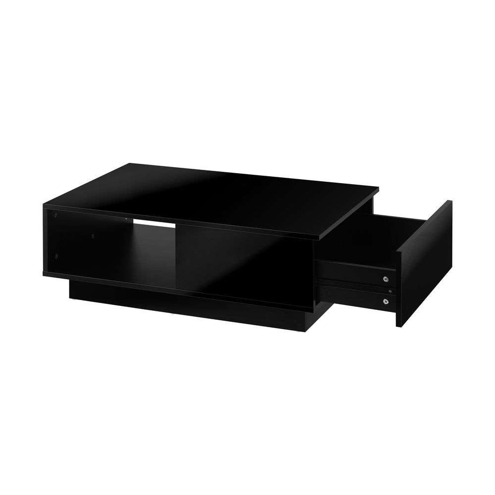 Oikiture Coffee Table LED High Gloss Storage Drawer Black