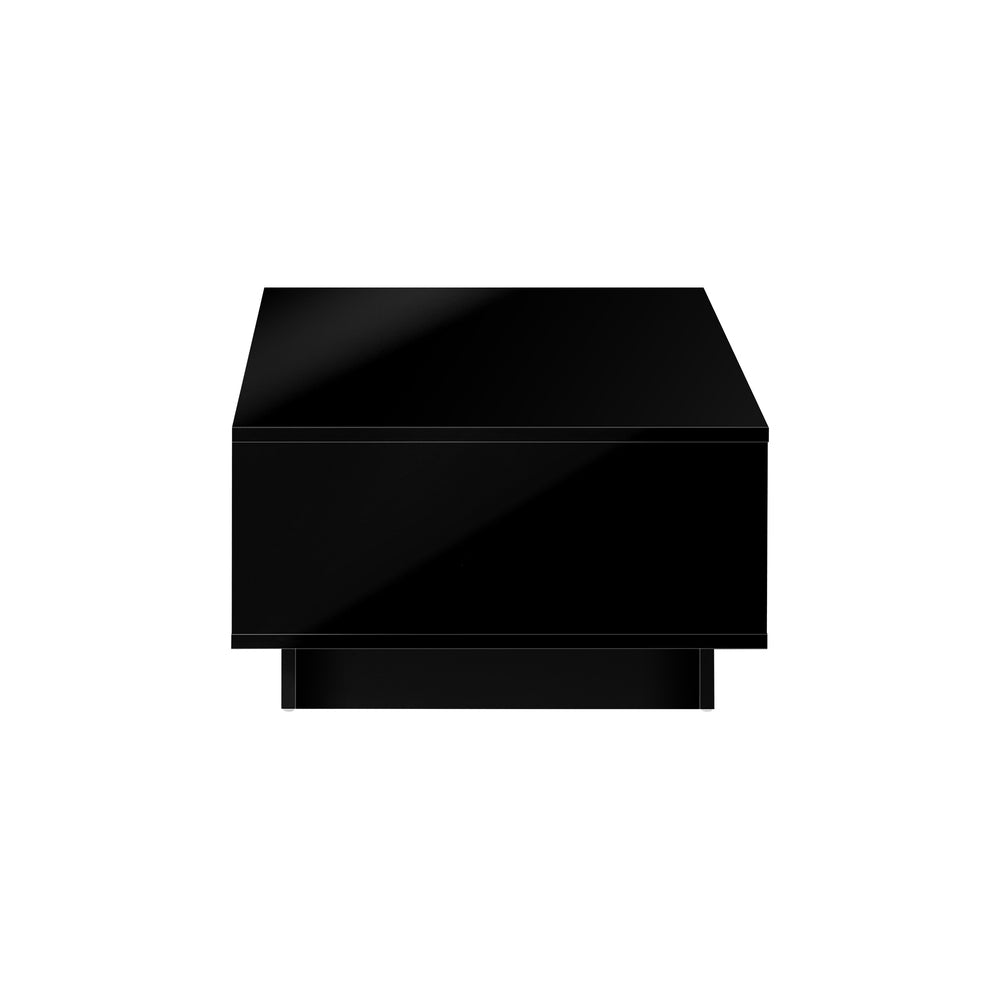Oikiture Coffee Table LED High Gloss Storage Drawer Black