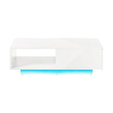 Oikiture Coffee Table LED High Gloss Storage Drawer White