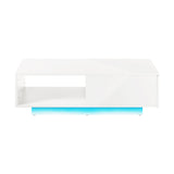 Oikiture Coffee Table LED High Gloss Storage Drawer White - Top-Down View