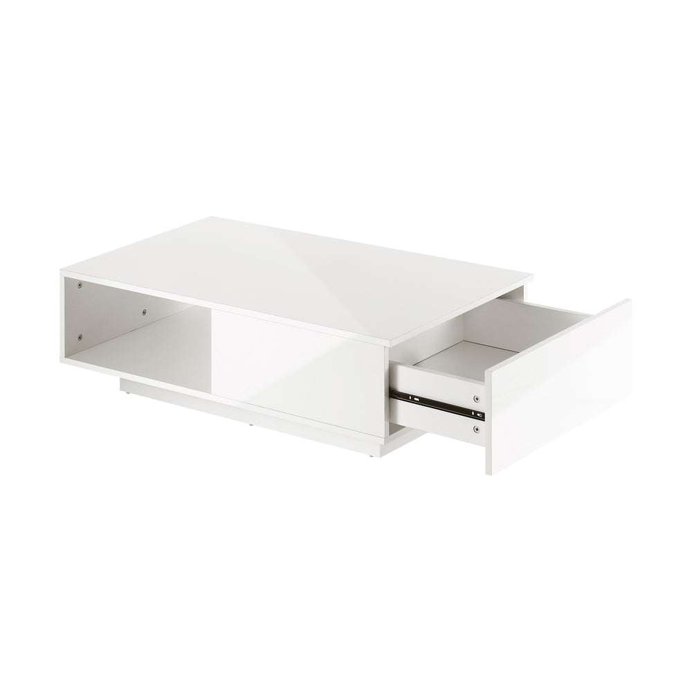 Oikiture Coffee Table LED High Gloss Storage Drawer White
