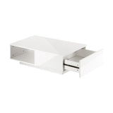 Oikiture Coffee Table LED High Gloss Storage Drawer White - Rear View