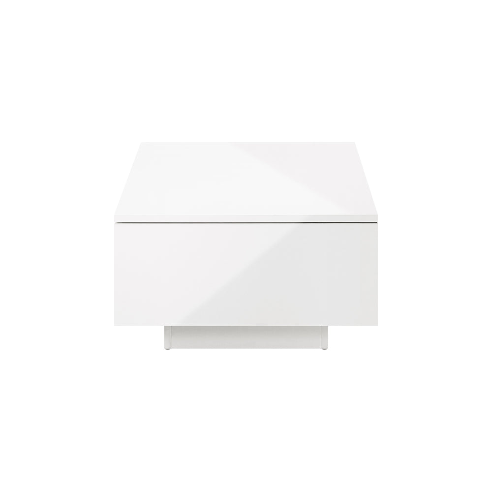 Oikiture Coffee Table LED High Gloss Storage Drawer White