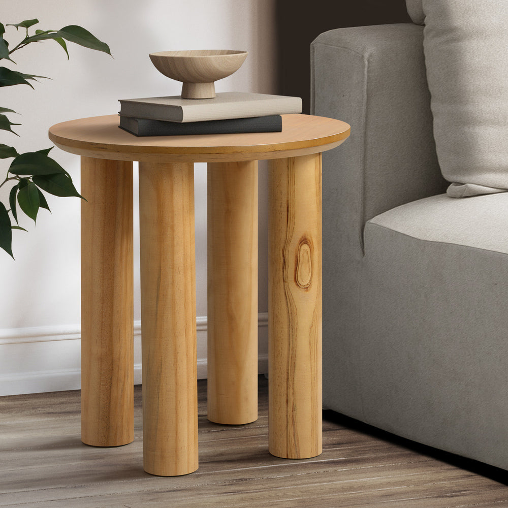 Oikiture Coffee Table Side End Tables Round Wooden