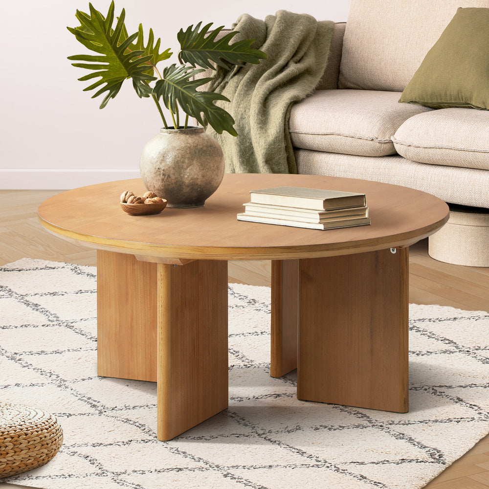 Oikiture Coffee Table Round Side End Tables Wooden Natural