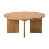 Oikiture Coffee Table Round Side End Tables Wooden Natural - Front View