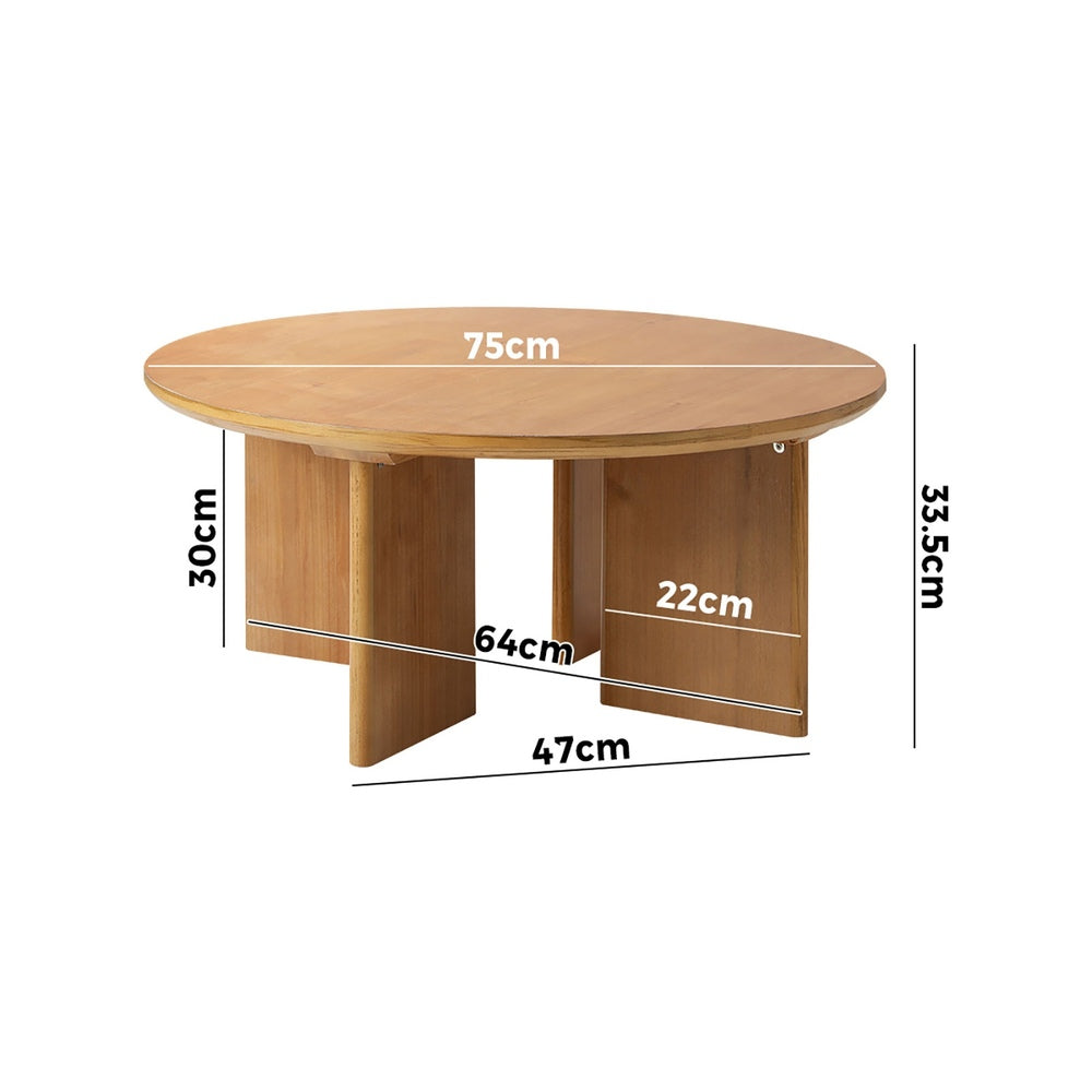 Oikiture Coffee Table Round Side End Tables Wooden Natural