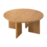 Oikiture Coffee Table Round Side End Tables Wooden Natural - Top-Down View
