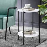 Oikiture Coffee Table Round Dual-Tier Marble-like - Close-Up Angle