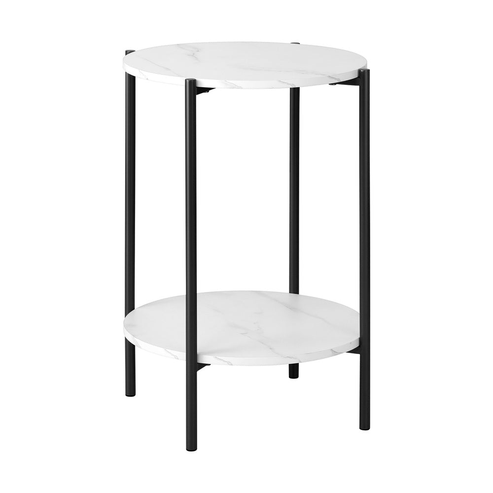Oikiture Coffee Table Round Dual-Tier Marble-like