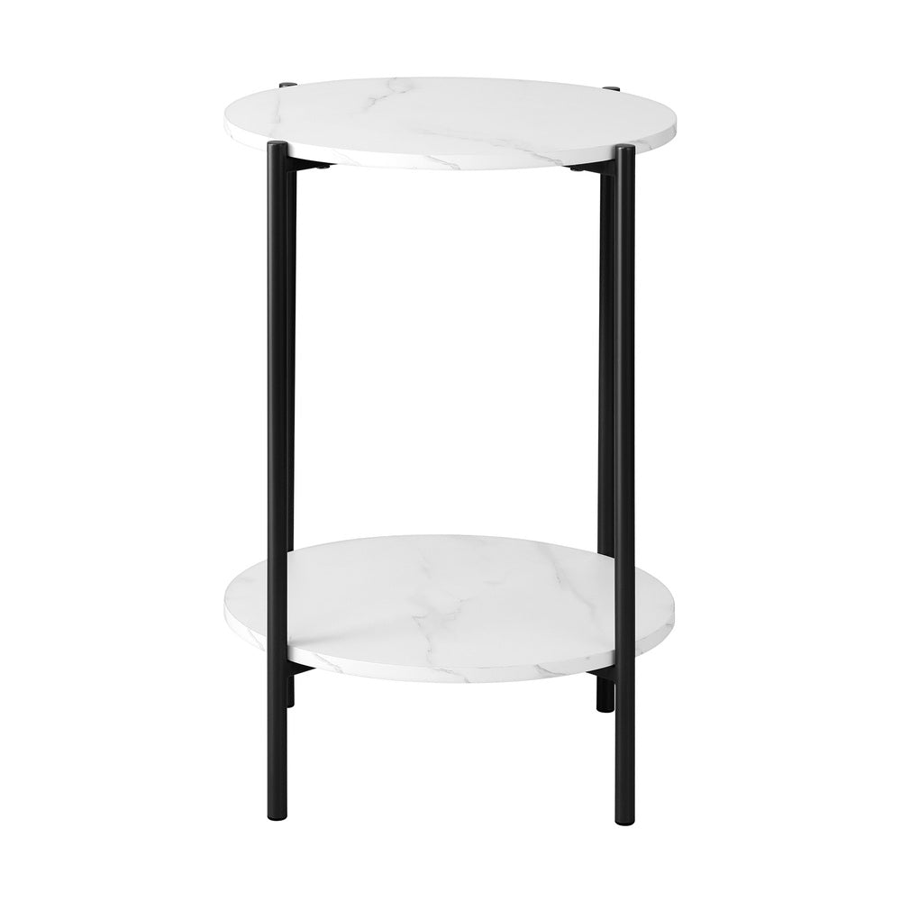 Oikiture Coffee Table Round Dual-Tier Marble-like
