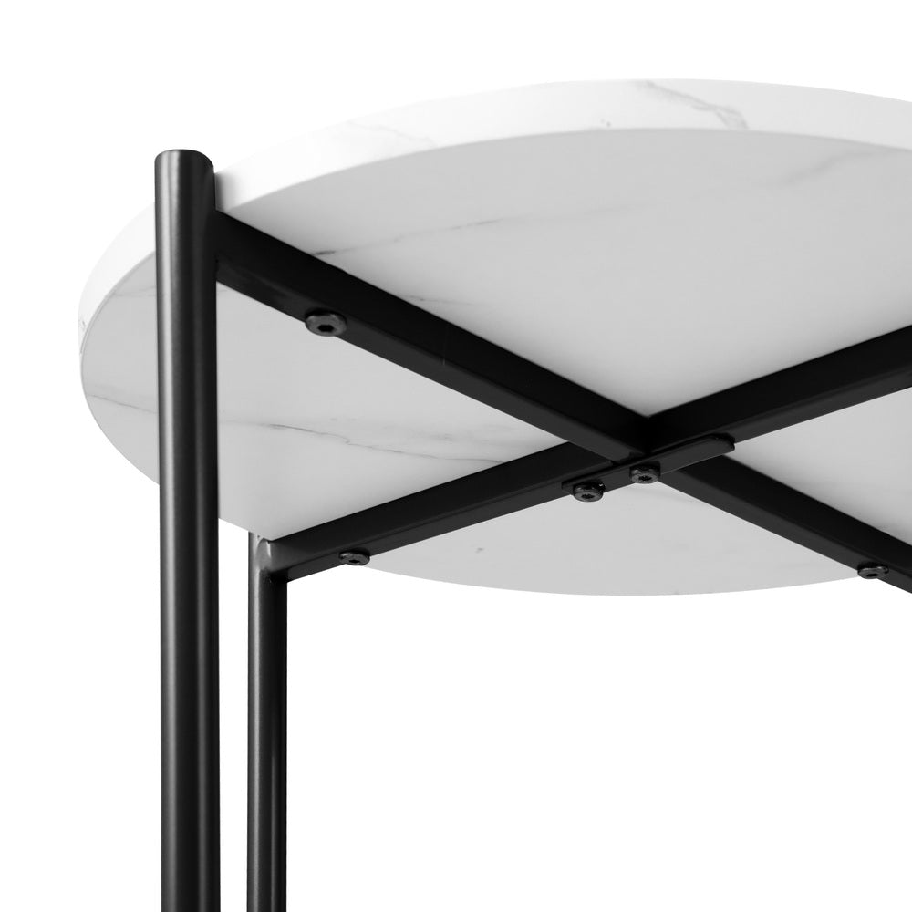 Oikiture Coffee Table Round Dual-Tier Marble-like