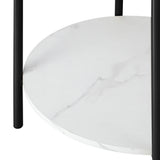 Oikiture Coffee Table Round Dual-Tier Marble-like