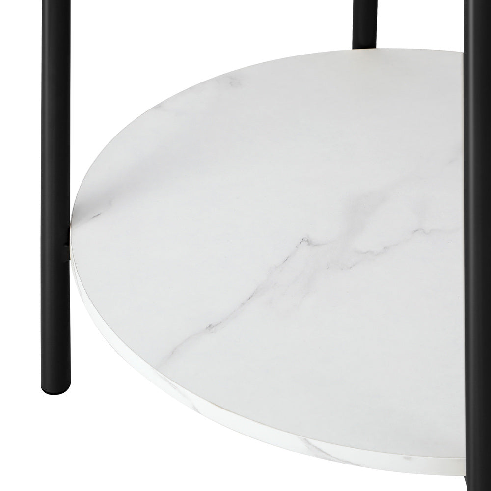 Oikiture Coffee Table Round Dual-Tier Marble-like