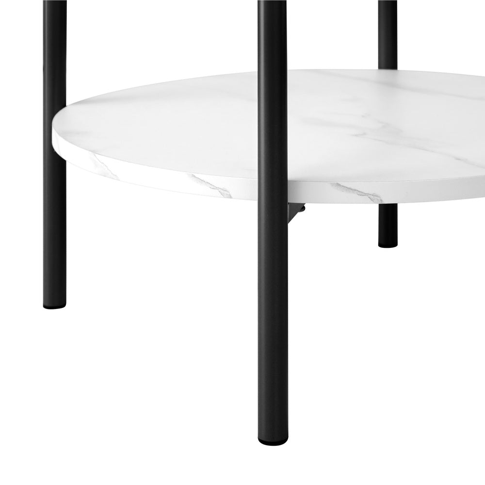 Oikiture Coffee Table Round Dual-Tier Marble-like