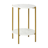 Oikiture Round Coffee Table 2 Tier Marble-like Top Metal Gold Frame