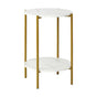 Oikiture Round Coffee Table 2 Tier Marble-like Top Metal Gold Frame