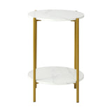 Oikiture Round Coffee Table 2 Tier Marble-like Top Metal Gold Frame - Close-Up Angle