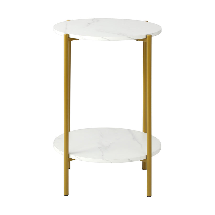 Oikiture Round Coffee Table 2 Tier Marble-like Top Metal Gold Frame