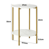 Oikiture Round Coffee Table 2 Tier Marble-like Top Metal Gold Frame