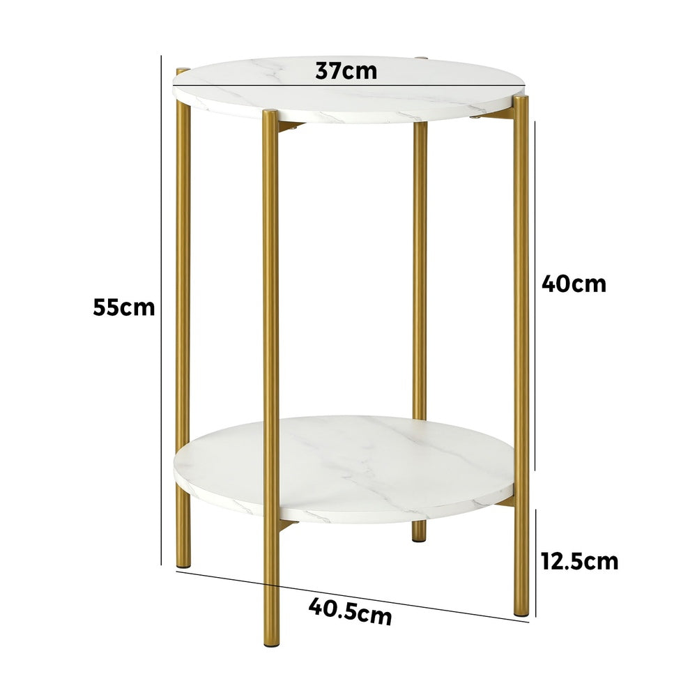 Oikiture Round Coffee Table 2 Tier Marble-like Top Metal Gold Frame