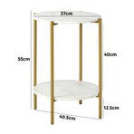 Oikiture Round Coffee Table 2 Tier Marble-like Top Metal Gold Frame