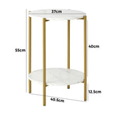 Oikiture Round Coffee Table 2 Tier Marble-like Top Metal Gold Frame - Front View