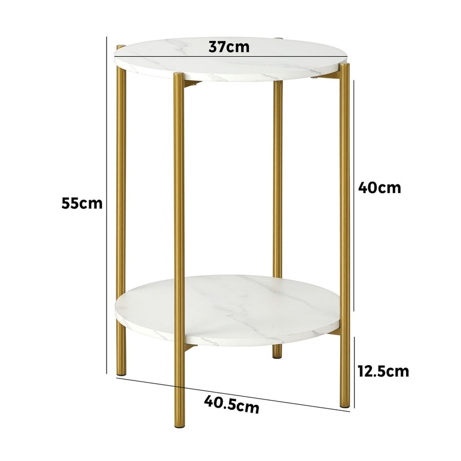 Oikiture Round Coffee Table 2 Tier Marble-like Top Metal Gold Frame