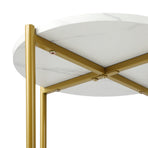 Oikiture Round Coffee Table 2 Tier Marble-like Top Metal Gold Frame