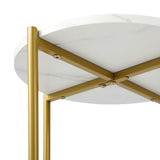 Oikiture Round Coffee Table 2 Tier Marble-like Top Metal Gold Frame - Top-Down View