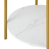 Oikiture Round Coffee Table 2 Tier Marble-like Top Metal Gold Frame