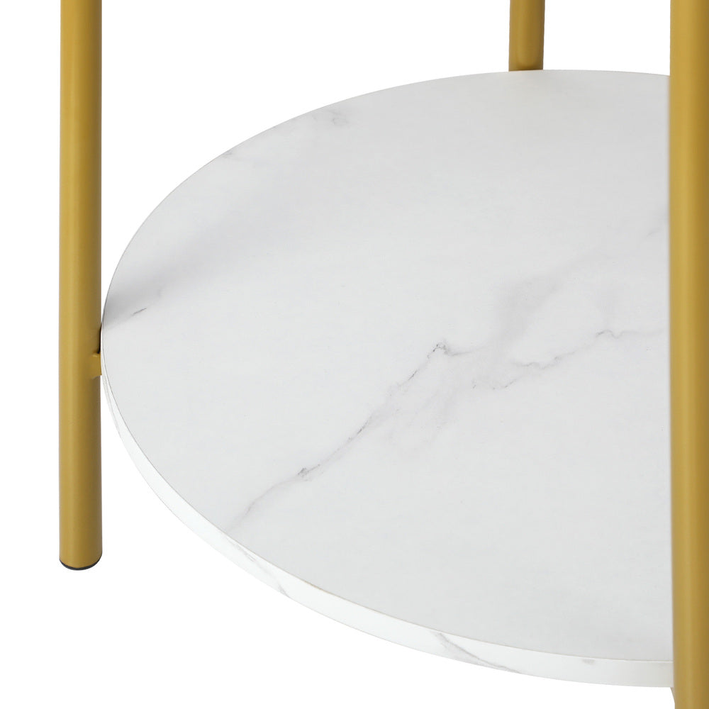 Oikiture Round Coffee Table 2 Tier Marble-like Top Metal Gold Frame