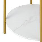 Oikiture Round Coffee Table 2 Tier Marble-like Top Metal Gold Frame