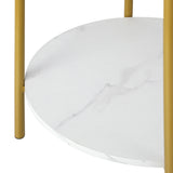 Oikiture Round Coffee Table 2 Tier Marble-like Top Metal Gold Frame - Side View