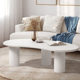 Oikiture Coffee Table Side Tables Living Room Irregular White - Close-Up Angle